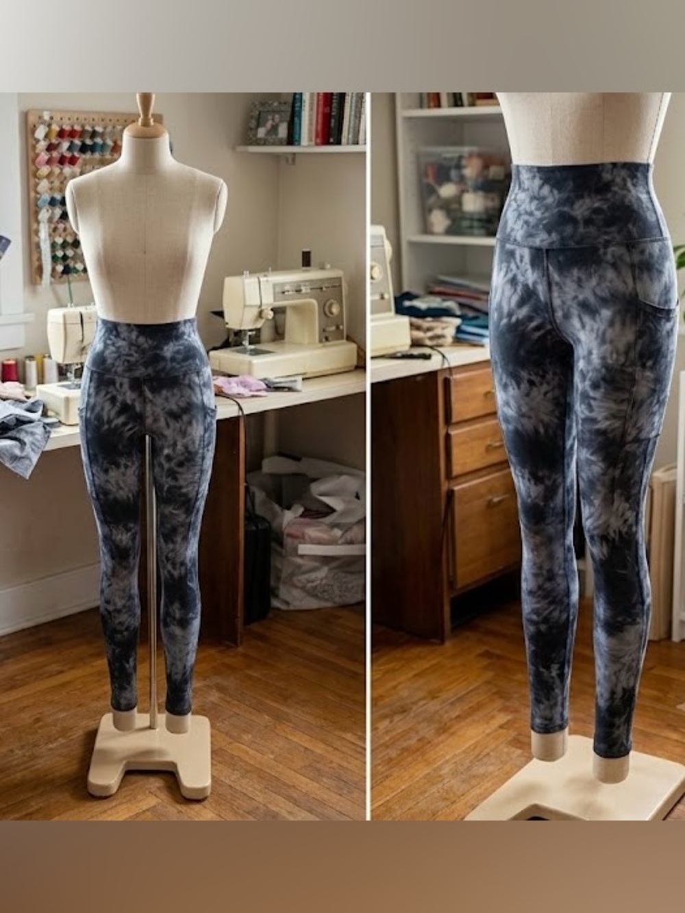 Tie-Dye High-Waist Leggings in Slate Gray & Black